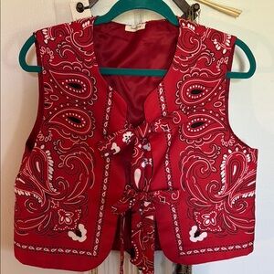 Red Paisley Tie-Front Vest